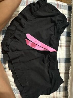 Black Ruffle Shorts with Pink Drawstring